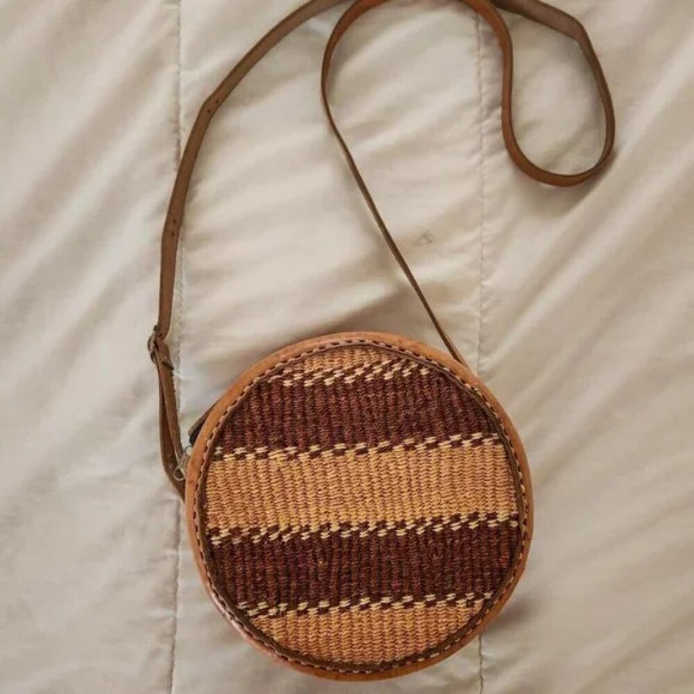 Woven Rattan and Leather Crossbody Bag